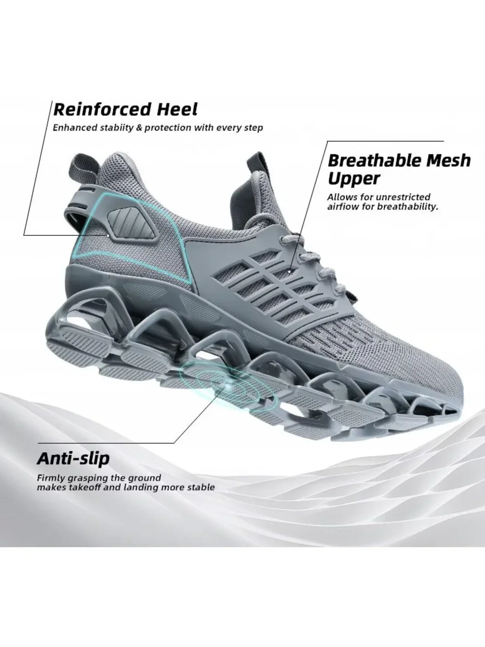 Men's Grey Walking Shoes Slip on Blade Tennis Casual Fashion Trail Running